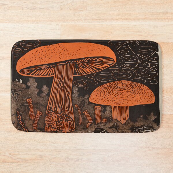 Item preview, Orange mushroom woodblock print designed and sold by EmilyDayDreams.