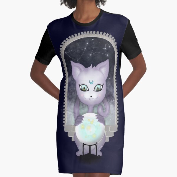 Mystic Miku | Crystal Ball & Zodiac | Navy Graphic T-Shirt Dress