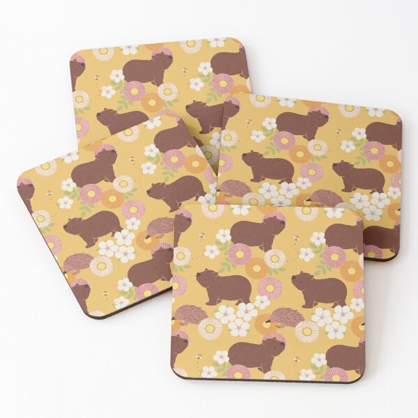 Item preview, Copy of Wombat and Echidna Florals in Yellow designed and sold by The Wattle Studio.
