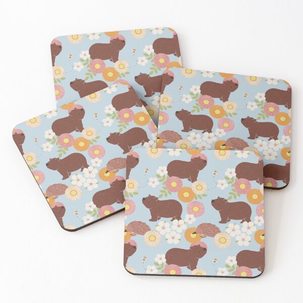 Item preview, Wombat and Echidna Florals in Blue designed and sold by The Wattle Studio.