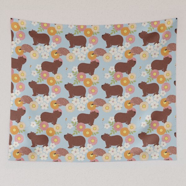 Item preview, Wombat and Echidna Florals in Blue designed and sold by The Wattle Studio.