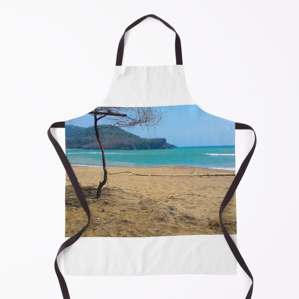 Item preview, White sand beach with pine tree trunks and mountain in backround designed and sold by kall3bu.