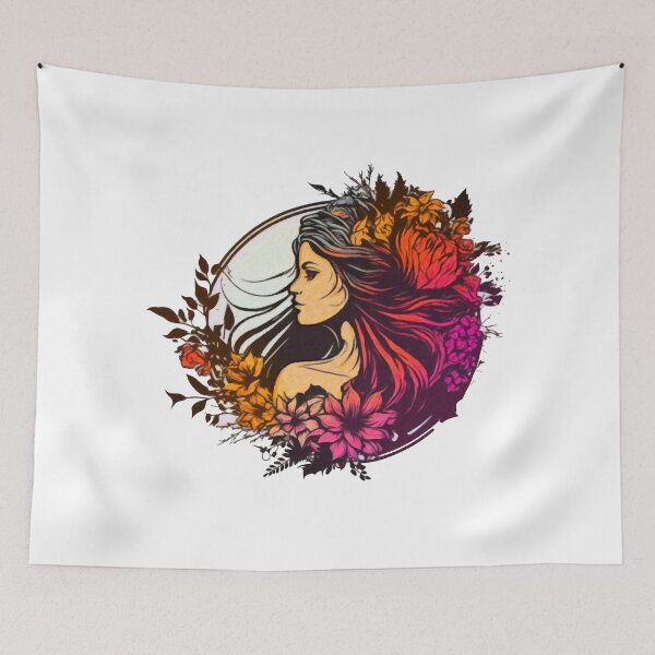 Item preview, Beautiful woman with flowers in her hair. Impasto painting illustration. designed and sold by viking75store.