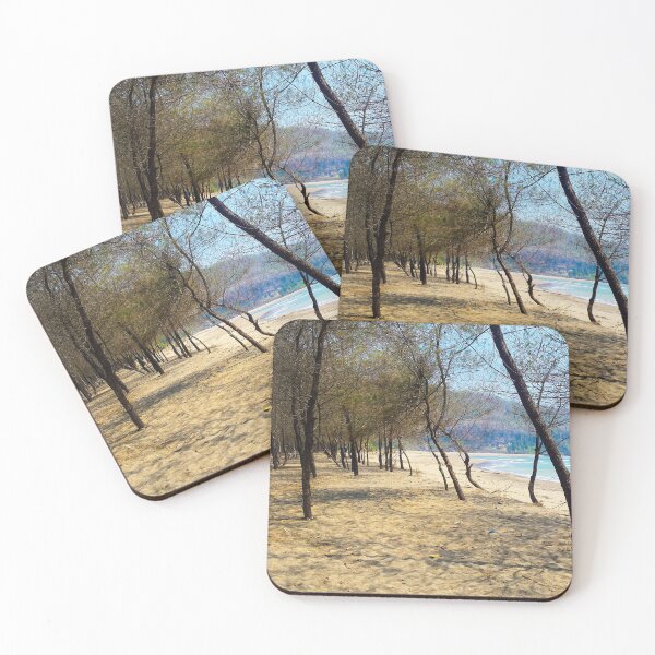 Item preview, Pine tree forest at Pacitan beach with mountain in backround designed and sold by kall3bu.