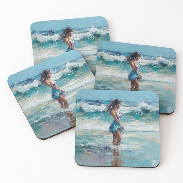 Item preview, Girl in dress on the beach | Knife pallete oil painting designed and sold by Sicilian-art.