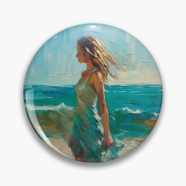 Item preview, Girl on the beach | Knife pallet oil painting | Turquoise sea designed and sold by Sicilian-art.