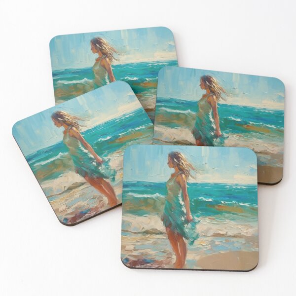 Item preview, Girl on the beach | Knife pallet oil painting | Turquoise sea designed and sold by Sicilian-art.