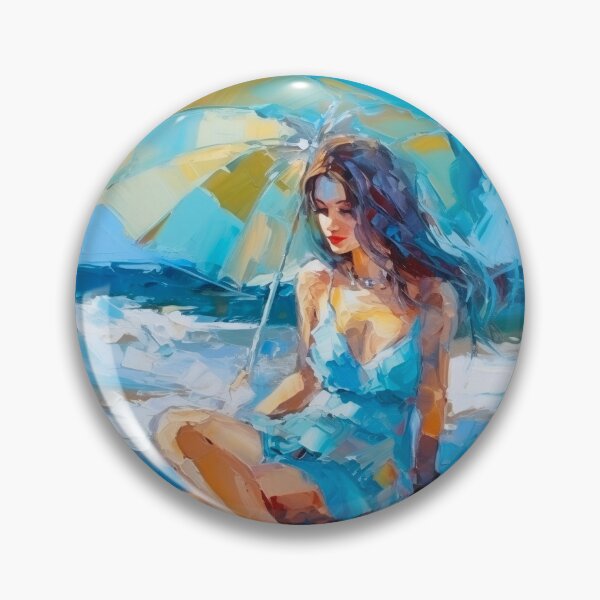 Item preview, Girl on the beach | Knife pallet oil painting | Turquoise sea designed and sold by Sicilian-art.