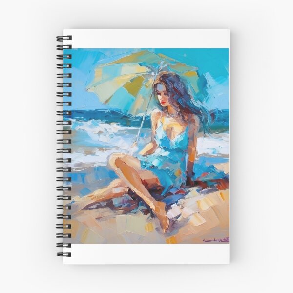 Aperçu de l'œuvre Girl on the beach | Knife pallet oil painting | Turquoise sea créée et vendue par Sicilian-art.