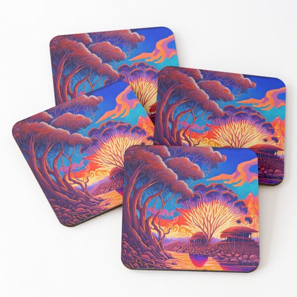Item preview, Aboriginal Village on Riverbank Landscape Indigenous Art designed and sold by Michael Voyler.