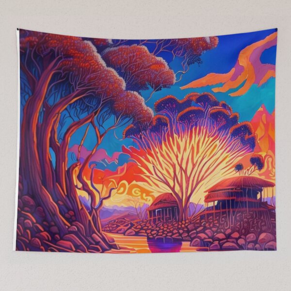 Item preview, Aboriginal Village on Riverbank Landscape Indigenous Art designed and sold by Michael Voyler.