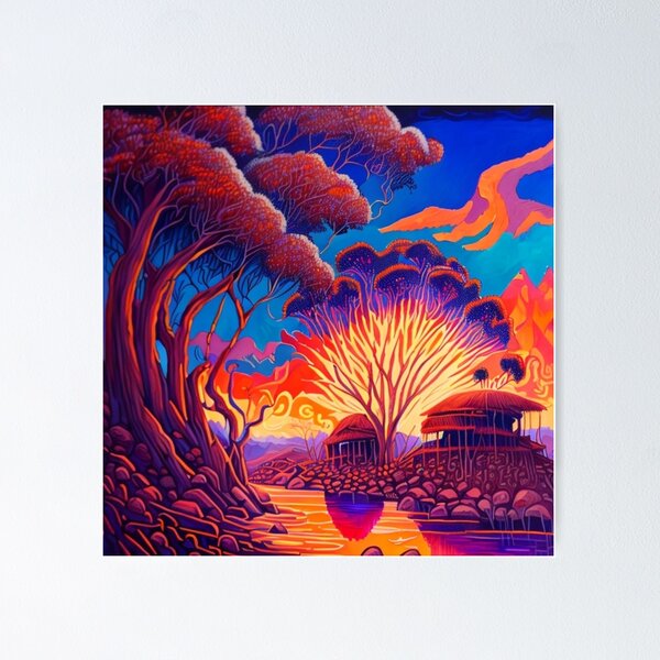 Item preview, Aboriginal Village on Riverbank Landscape Indigenous Art designed and sold by Michael Voyler.