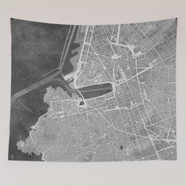Item preview, Map of Marseille downtown (France) in gray vintage style designed and sold by blursbyai.