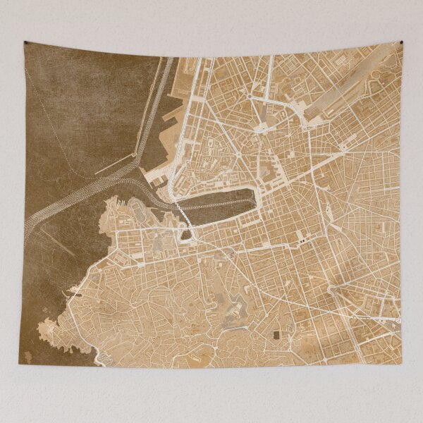 Item preview, Map of Marseille downtown (France) in sepia vintage style designed and sold by blursbyai.