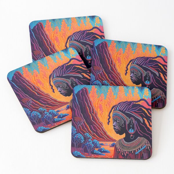 Item preview, Indigenous Aboriginal Artwork Girl Dreads Vivid Colours Abstract  designed and sold by Michael Voyler.