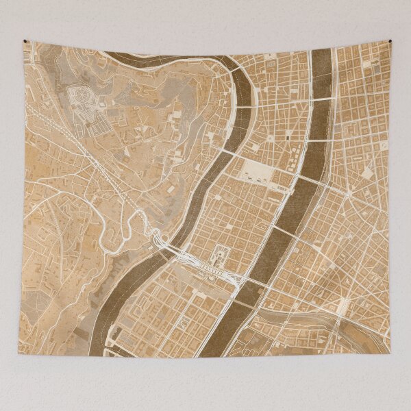 Item preview, Map of Lyon downtown (France) in sepia vintage style designed and sold by blursbyai.