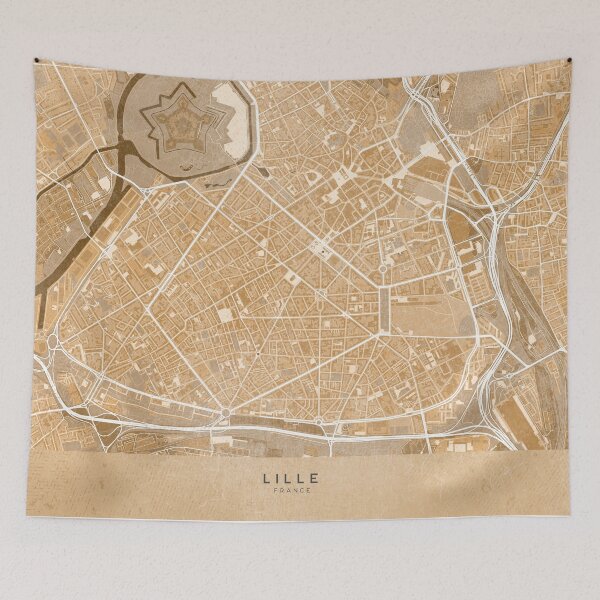 Item preview, Map of Lille downtown (France) in sepia vintage style designed and sold by blursbyai.