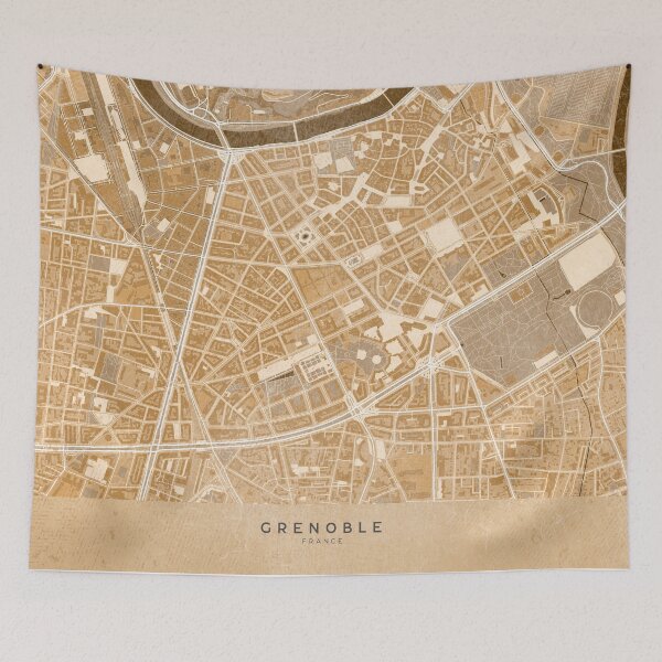 Item preview, Map of Grenoble downtown (France) in sepia vintage style designed and sold by blursbyai.