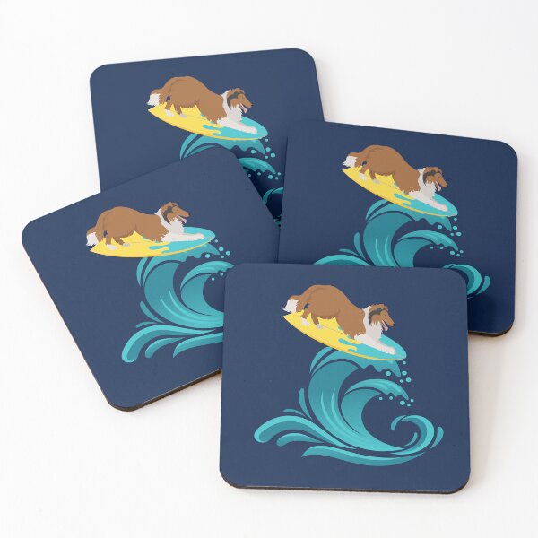 Item preview, Rough Collie Dog on Surf Board on Summer Sea Wave designed and sold by SeasonalDogs.