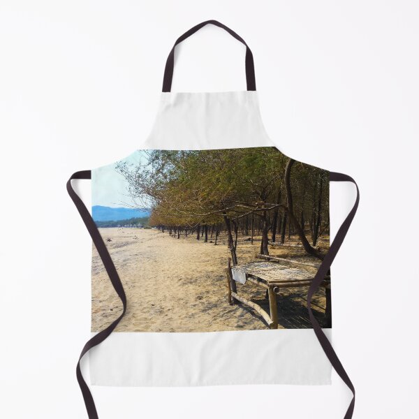 Item preview, White sand beach with pine trees and selfmade bamboo bench designed and sold by kall3bu.