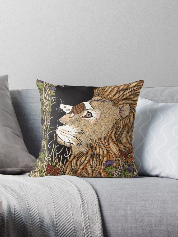 Thumbnail 1 of 4, Pillow, The Lion and the Mouse  designed and sold by AnitaInverarity.