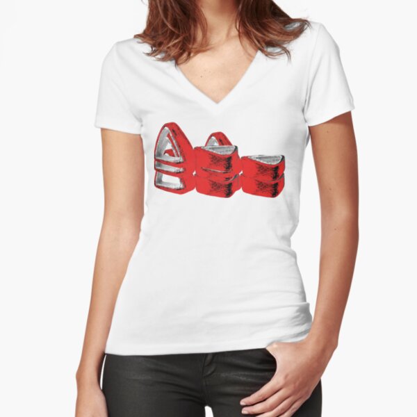 RED, BLACK AND WORDS - just simple triangles Fitted V-Neck T-Shirt