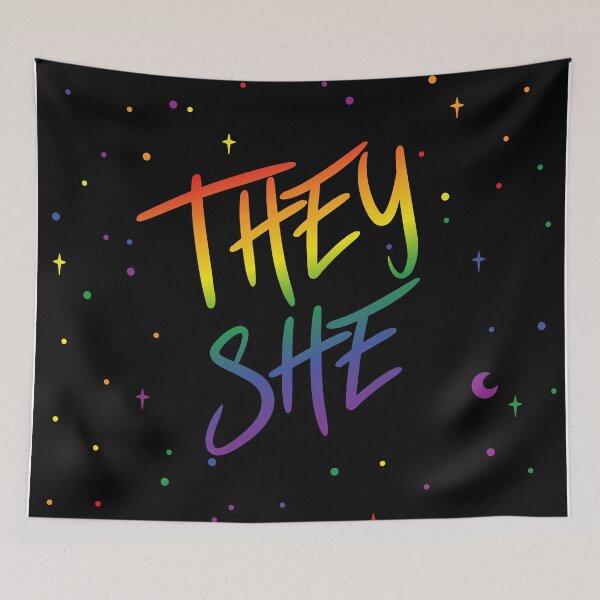 Item preview, Pride Flag Stars They/She Pronouns designed and sold by MoonMint.