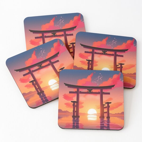 Item preview, Japanese Torii Gate in the Sea at Sunset – Anime Wallpaper designed and sold by KAIGAME Art.