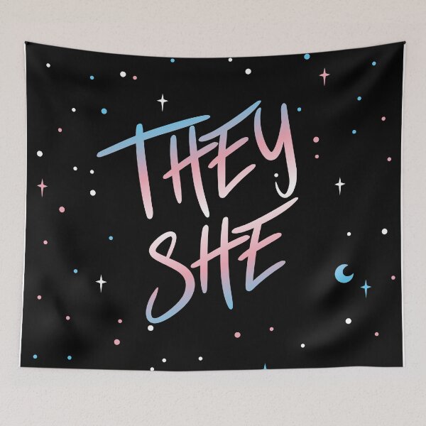 Item preview, Trans Flag Stars They/She Pronouns designed and sold by MoonMint.