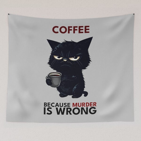 Item preview, coffee because murder is wrong coffee cat funny designed and sold by Artyselley.