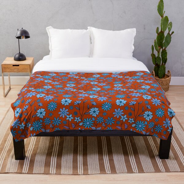 Item preview, Flower Flower Pattern ~  Bright Blue on Deep Red  designed and sold by Danvrie.