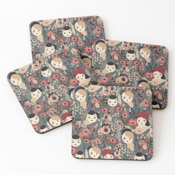 Item preview, Contemporary botanical pattern with a female face designed and sold by MTJ-Mushrooms.