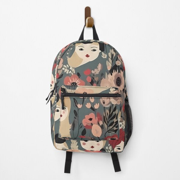 Item preview, Contemporary botanical pattern with a female face designed and sold by MTJ-Mushrooms.