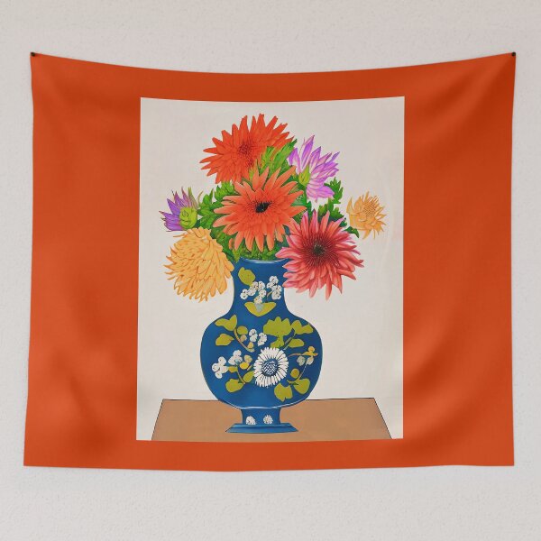 Item preview, Chrysanthemums in a Blue Chinese Vase designed and sold by Marymarice.