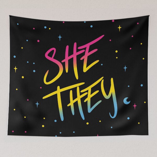 Item preview, Pan Flag Stars She/They Pronouns designed and sold by MoonMint.