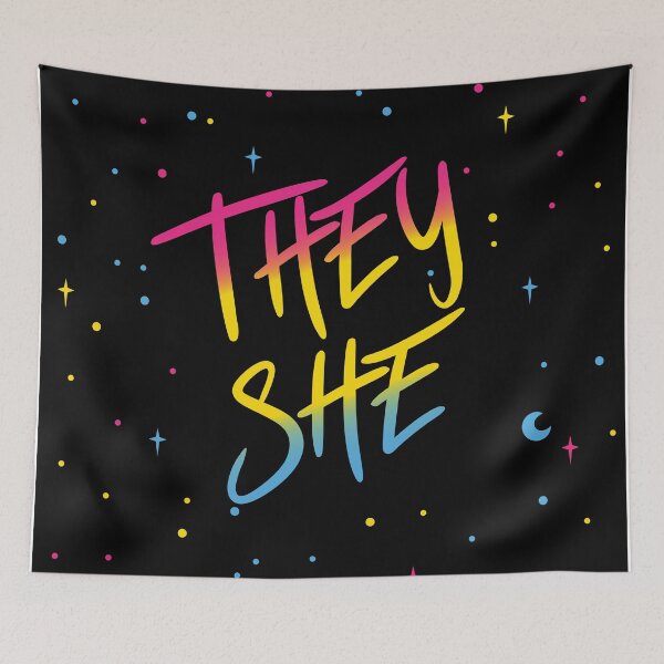 Item preview, Pan Flag Stars They/She Pronouns designed and sold by MoonMint.
