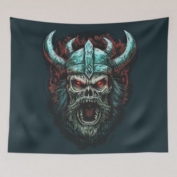 Item preview, Screaming Scary Evil Red Eyed Zombie Viking Skull designed and sold by Voysla.