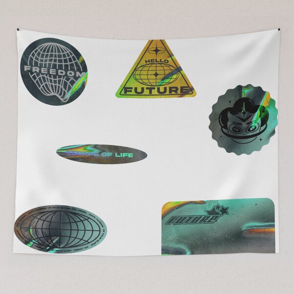 Item preview, pack realistic holographic retro futuristic sticker collection designed and sold by fabiand1927.