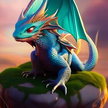 Artwork thumbnail, Cyan, Blue, and Gold Winged Baby Dragon by dragynrain