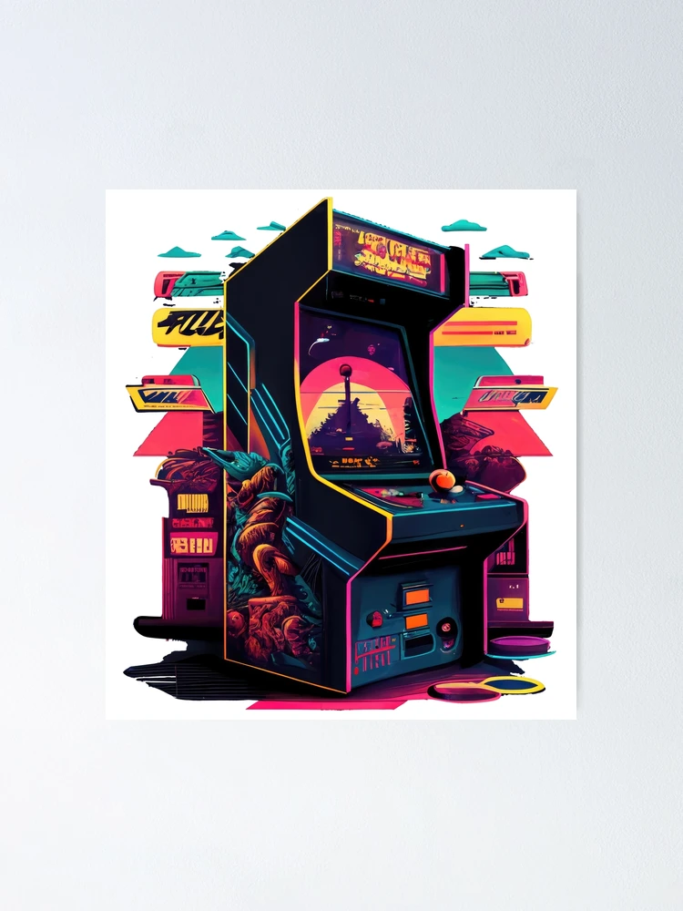 Arcade game machine, vintage style 80's | Poster