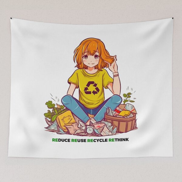 Item preview, Anime-inspired Eco Warrior: A Sustainable Illustration of Reduce, Reuse, Recycle, Rethink designed and sold by PrettiGreene.