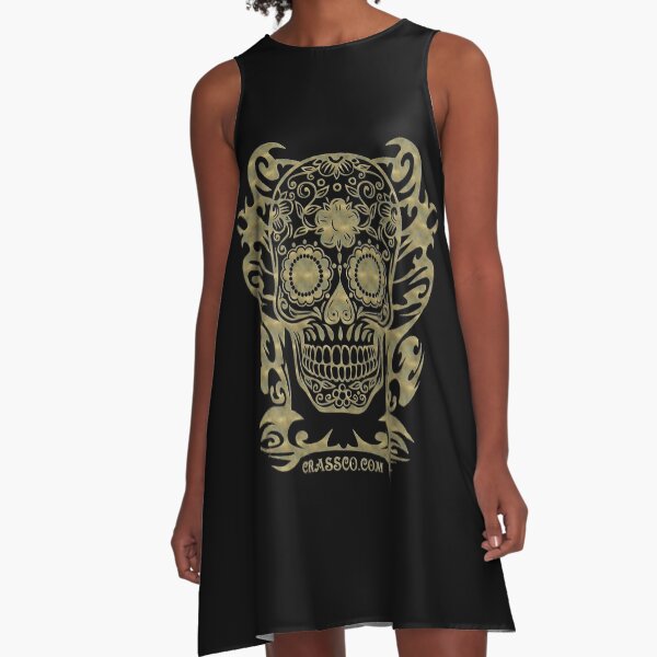 Skull Flower Totenkopf filigran Tribal A-Linien Kleid