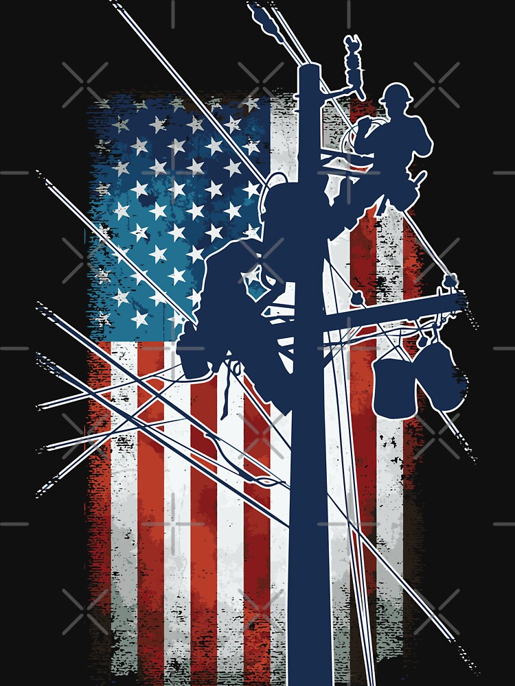 “Gift For Lineman - Lineman with American Flag Shirt” T-shirt for Sale