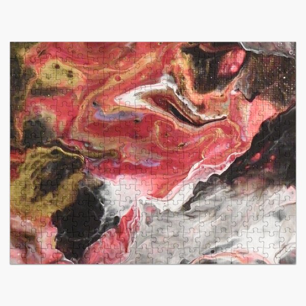 clouds of paint with an air blower in pinks, reds,white,and reds Jigsaw Puzzle