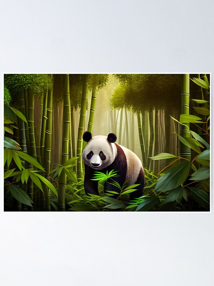 Cute adorable kawaii panda living in the bamboo forest. Greeting cartoon  card