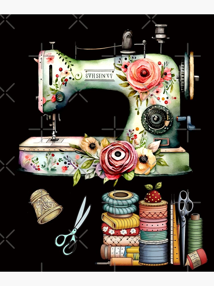 Dressmaker Kit of Dress Form, Sewing Machine and T Poster for Sale by  surgedesigns