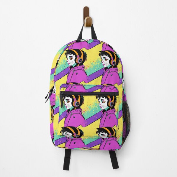Item preview, Hip Teenager Cat in Headphones & Fuchsia Hoodie on Retro Yellow and Green Background designed and sold by Aaron2610.