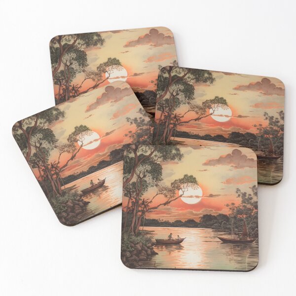 Item preview, Balinese Sunset: A Vintage Gouache of Jimbaran Bay's Tranquil Waters designed and sold by Heritage Print Co.