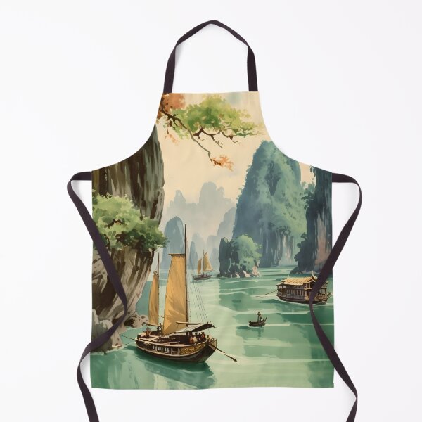Item preview, Karst Serenade: A Vintage Gouache of Vietnam's Ha Long Bay Boat Ride designed and sold by Heritage Print Co.