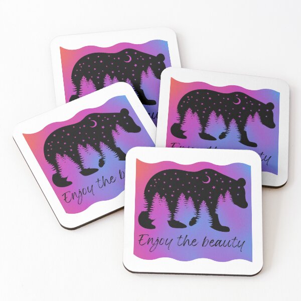 Item preview, Enjoy the beauty of nature- beauty of nature- bear in pine trees- bear silhouette- outdoor camping- bear night scene designed and sold by Janetlousart.